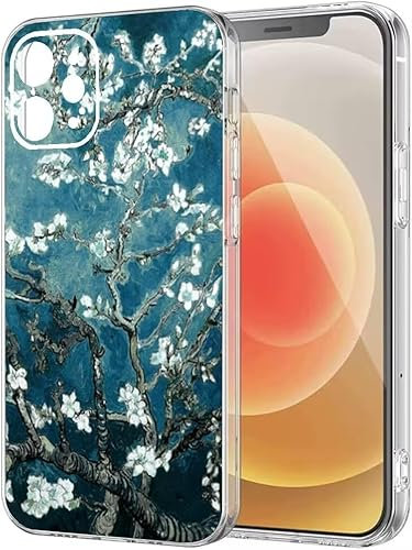 Personalized Van Phone Case Aesthetic Compatible with iPhone 15 16 Gogh 14 12 13 11 Pro Max Plus XR X Xs Max Almond Anti-Scratch Blossoms Shock-Resistant Funny Soft Protective TPU Case Dark Teal