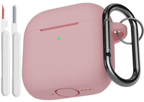 KOKOKA Silikon Hülle Schutzhülle Kompatibel mit AirPods 4. Generation mit Reinigungsset, Stoßfeste Weiche Dünne Schutzhülle Case für Airpods 4 2024 mit Cleaner Kit & Karabiner, Rosa
