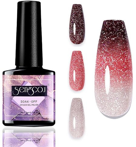 Temperatur Farbwechsel UV Gel Nagellack Rosa Lila Blau – 7.3ml Thermo Gel Nagellack, Sunlight Sensitive Nail polish UV LED Soak Off, Langhaltender Glanz, Nail Polish für DIY Nageldesign (Rot-Schwarz)