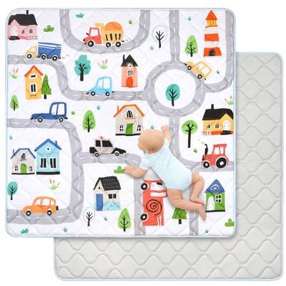 Spielmatte Baby 127×127cm mit Rutschfest, Extra Dicke 2cm Weiche Krabbelmatte Baby, Faltbar Krabbeldecke für Baby Krabbelteppich für Kinderzimmer Indoor Outoor Zaun (Stadtverkehr, Stadtverkehr)