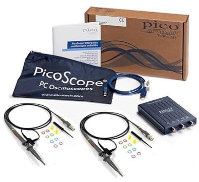 Pico Technology PicoScope 2204A - Osciloscopio digital de 2 canales, kit de osciloscopio de 10 MHz, incluye cabezales táctiles y software PS7 para Windows, Mac, Linux con bolsa de transporte