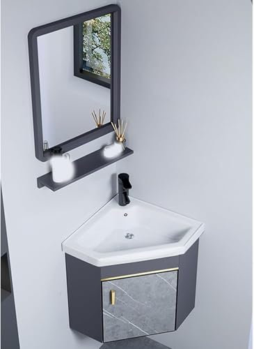 Lavabo, Meuble-lavabo de Salle de Bain pour Petit Espace, Meuble-lavabo d'angle à Montage Mural avec lavabo, lavabo à Main avec lavabo en céramique et Miroir. Une Couleur - 43 cm/16,9 Pouces