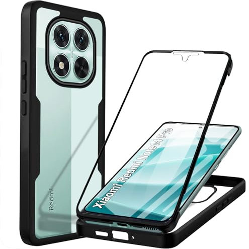 Coque Antichoc pour Xiaomi Redmi Note 14 Pro 5G - Housse 360° Full Body Protection avec Protège-écran, Etui Robuste Double Face Transparent TPU - Noir