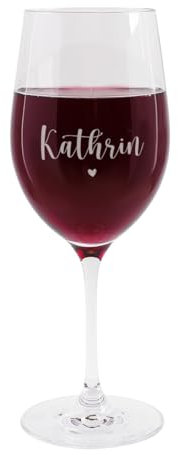 Herz & Heim® Weinglas mit Gravur der Namen der Liebenden Valentinstag-Geschenk (kleines Herz)