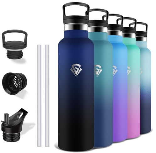 Grsta Gourde Isotherme, Gourde 1l, Sans BPA, Gourde Paille, Anti Fuite, Gourde Inox, Acier Inoxydable 18/8, Gourde Adulte, Double Isolation, Gourde Metal pour pour Randonnée, Camping, Aptitude, Yoga