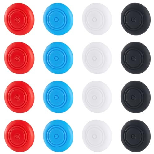 GORGECRAFT 16 Tapas de Silicona para el Pulgar de Joy-con 4 Colores Tapas de Goma Suave para Joystick Cubiertas de Repuesto Rojas Azules Blancas Y Negras Tapas de Botones Redondas Compatibles