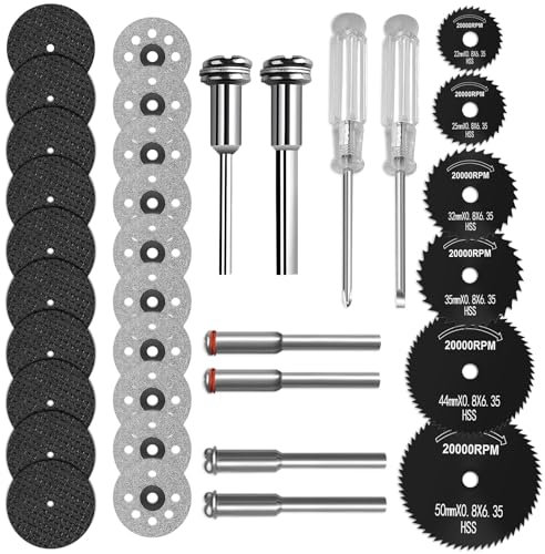 34Pcs Mini Circular Rotary Saw Blades,High-Speed Steel Saw Blades with Mandrel,Drill Wood Cutting Discs Set for Plastic Metal Rotary Cutting Tools
