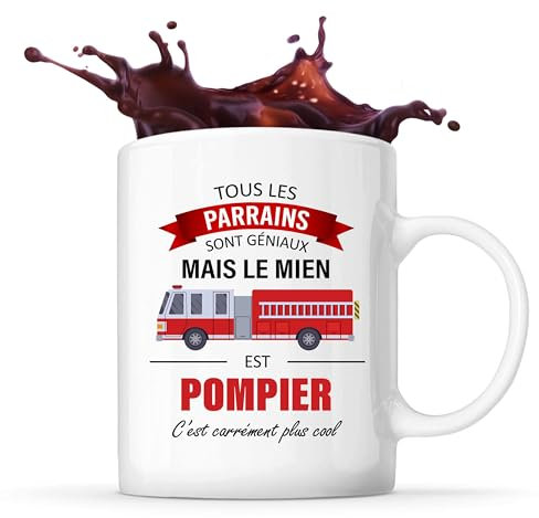 Planetee Mug Parrain Pompier | Tasse Originale Cadeau Anniversaire Noël Humour