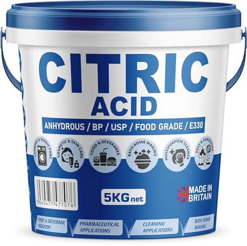 Citric Acid Anhydrous Form 100% Pure Food Grade for Food Preservation Bath Bombs Cleaning Cheese Making Cooking Descaling Descaler By PSN (5kg Bucket)