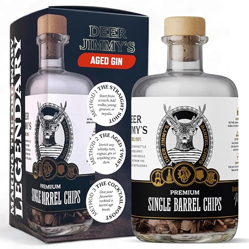 Deer Jimmy's® DIY Gin-Aging Geschenkset – Gereiften Gin selbst Machen mit Premium-Eichenholz aus den besten Ginfässern – Tiefe Fassreifung für Jede Spirituose Männer
