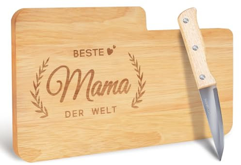 Geschenke für Mama Geschenk, Brotzeitbrett Holz mit Gravur Beste Mama der Welt & Messer, Muttertagsgeschenk Geschenk für Mama, Frühstücksbrettchen, Mama Geburtstag Muttertagsgeschenke Ideen