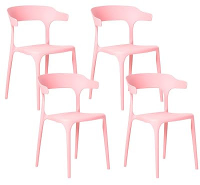 Beliani Lot 4 Chaises de Salle à Manger Moderne en Plastique Empilable Léger Résistant Rose Gubbio