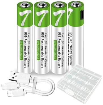 4 Stück AAA Akku USB Type-C AAA Lithium Ionen Aufladbare Akkus, High Capacity 1,5V 500mAh 750mWh wiederaufladbare batterien Lithium Akku, with Charging Cable