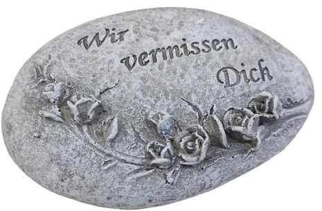 Logbuch-Verlag Grabdeko Gedenkstein „Wir vermissen Dich“ grau 11,5x8x3,5 cm aus Polyresin – dezenter Grabschmuck für Gedenkplätze