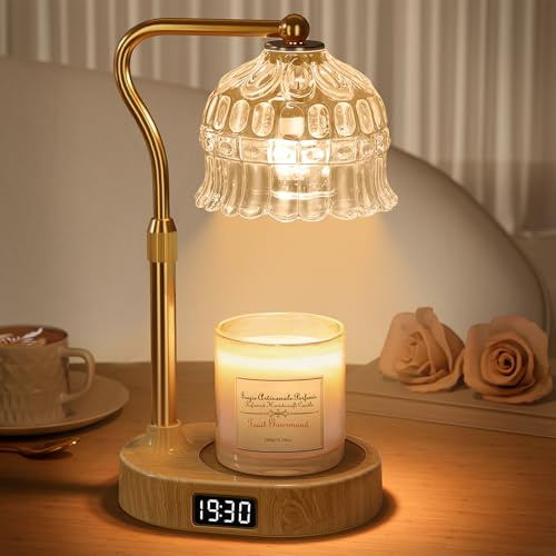 Lampe chauffe-bougie avec minuterie | Hauteur réglable et intensité variable | Contrôle de base avec valve de chauffage GU10 | Fondeur de cire élégant sans flamme pour grandes bougies en pot | Cadeau