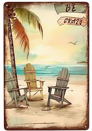 Strandkorb Aus Meereskokosnussbaum Zinnschild Retro Deko Hängeschild Vintage Dekoschild Für Bar Garten Wohnzimmer