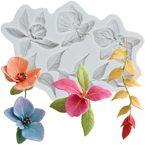 Sijiangmold Stampo in silicone a forma di orchidea a forma di foglia di fiore, per decorare torte, cupcake, cioccolato, caramelle, pasta di gomma, pasta polimerica