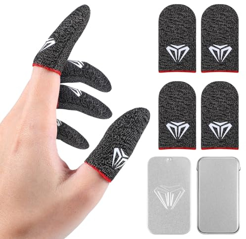 Gjinxi Manicotti per pollice per videogiochi mobili, 4 pezzi, in fibra argentata, per touch screen, ultra sottili, anti-sudore, per proteggere le dita del telefono, tablet, touchscreen