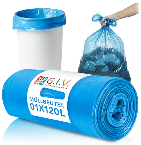 G.I.V. Stabile reißfeste Müllbeutel 1x 120L Fassungsvolumen 30 µ - 20 Stück pro Rolle - blaue Abfallsäcke 70x110cm für Wertstoffe, Papier, Recycling Flüssigkeitsdicht für Gewerbe, Büro, Haushalt