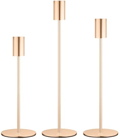 AiiBowy Kerzenständer Gold 3 Set, 22/27/32cm Kerzenständer Stabkerzen, Hoch Metall Stabkerzenhalter, Kerzenhalter Adventskranz für Romantisches Candle Light Dinner,Jubiläum,Hochzeitsfeier (Gold)