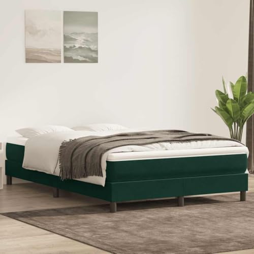 Kaloriko Boxspringbett mit Matratze, Dunkelgrün 160x220 cm, Samt Stoff, Taschenfederkern, Holzwerkstoff, für Schlafzimmer Möbel