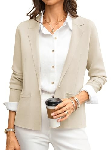 GRACE KARIN Women Beige Sweater Blazer Knit Suit Jackets Blazers for Women Business Casual Spring Fashion Clothes L