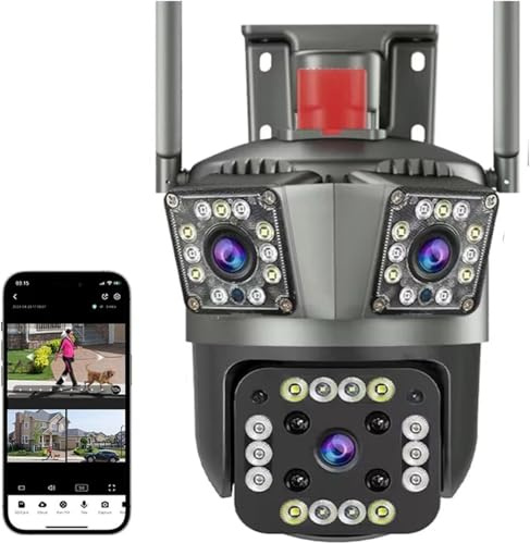 12MP PTZ Outdoor Security Camera, 8K Triple Lens, Motion Detection, Wi-Fi CCTV Surveillance with 64G SD Card