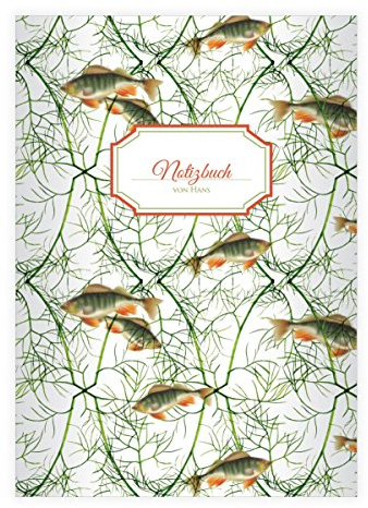 Kartenkaufrausch 16 personalisierte, Elegante Fisch an Dill DIN A4 Schulhefte, Schreibhefte mit edel Fisch Nicht nur für Angler auf weiß Lineatur 27 (liniertes Heft)