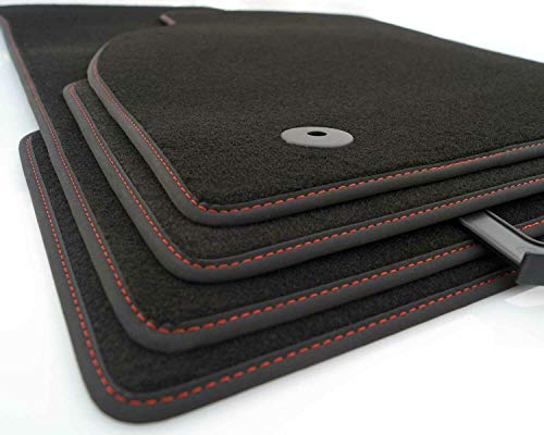 kh Teile Fußmatten Premium (Rote Ziernaht) Velours Matten Set 4X Schwarz | passend für VW Sharan II (7N) 2010-2022 alle Modelle