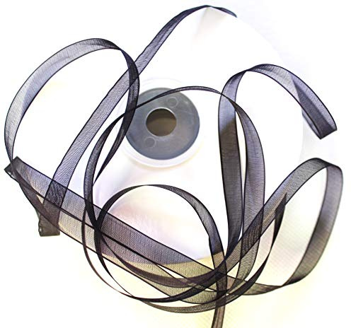 CaPiSo Organza -Schleifenband in 6mm Breite mit Webkante Organzaband Chiffon Chiffonband Durchsichtig Schleifenband (Schwarz, 100m)