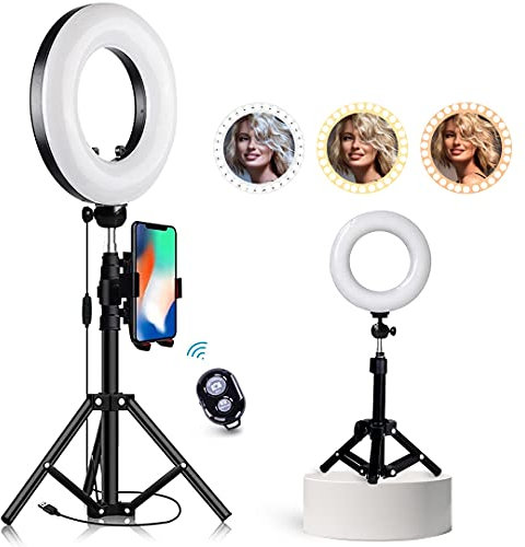 HAKUTATZ® 9-inch Outer Dimmable LED Ring Light kit with Desk Light Tripod Stand Mirror Bluetooth Remote Smartphone Holder Mount for Photo Studio Selfie Shooting YouTube TikTok Vlogging Makeup Vlog