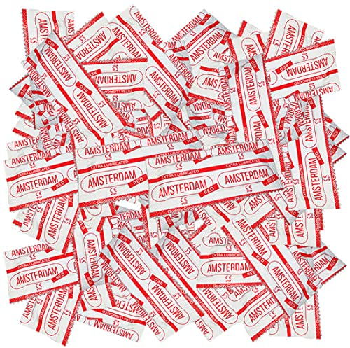 Amsterdam RED 100 rote Kondome mit Erdbeergeschmack, Profi-Kondome, Kondome für Heavy User, Beutelware, Kondomvorrat