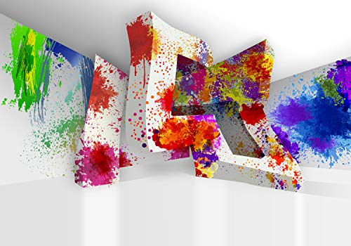 wandmotiv24 Fototapete 3D Effekt Farbkleckse bunt, L 300 x 210 cm - 6 Teile, Wanddeko, Wandbild, Wandtapete, Abstrakt Raum M6108