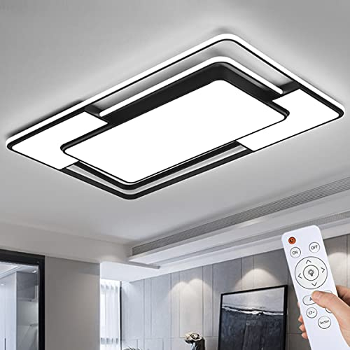 Style home Deckenleuchte LED Deckenlampe 150W dimmbar mit Fernbedienung, warmweiß bis kaltweiß einstellbar, Rechteckige Leuchte für Wohnzimmer Schlafzimmer Büro (Schwarz, 90 * 60 * 6cm)