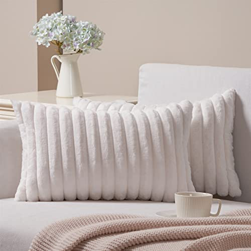 Topfinel 2er Set Kissenbezug, Dekorative Kissenbezüge Mit Verstecktem Reißverschluss, Weich Creme Kissenhülle Dekokissen Sofakissen für Sofa Schlafzimmer Wohnzimmer Auto 12x20 Inch, 30x50 cm Weiß
