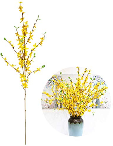 Künstliche Forsythie-Blumen, 100 cm Zweige, Orchideen, Seide, künstliche Blumen in Großpackung, künstliche Orchideen, Stiel, Blume, gelbe Kunstblumen für Heimdekoration, 4 Stück