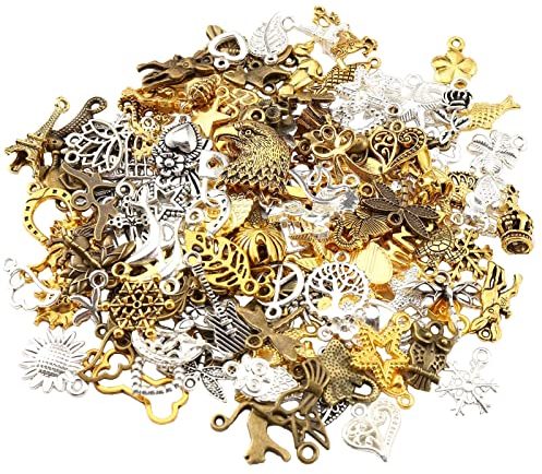 HERZWILD 150pcs Charms Anhänger Charm zum Schmuck Basteln Armband Halskette Ohrring Gemischte Charms Antik Silber gold (150)