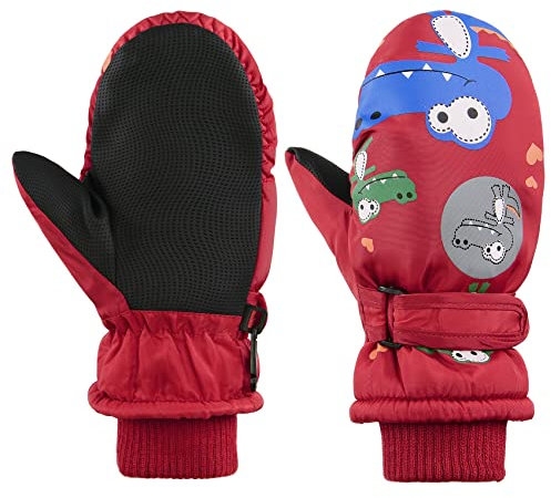 Durio Kinder Skihandschuhe Winterhandschuhe Wasserdicht Fäustlinge Handschuhe Kinderhandschuhe für Mädchen Jungen Rot 5-10 Jahre