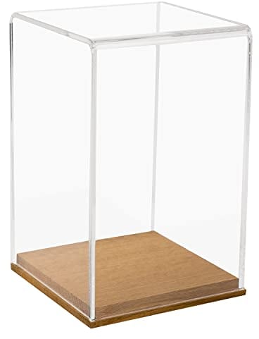 HMF 46881 Vitrine en Acrylique avec Socle en Bois pour Figurines Transparent 14 x 14 x 22 cm