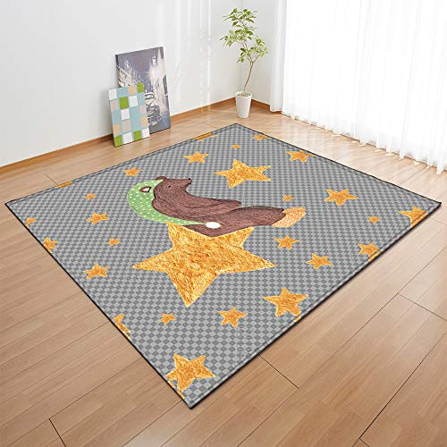 Chickwin Teppich Wohnzimmer Kurzflor Teppiches 3D Tier Muster, Weiche Flanell Teppich Antirutschunterlage Krabbelmatte für Kinderzimmer Schlafzimmer Outdoor (120x160cm,Stern Braunbär)