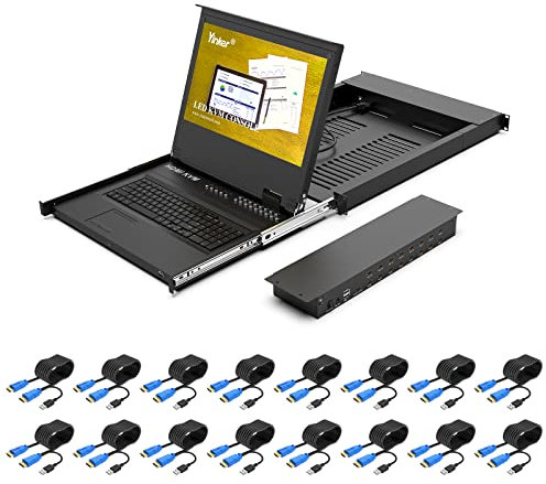 Yinker - Console KVM LCD da 17,3 HDMI 16 porte, montaggio a rack KVM Switch Fit 1U 19 pollici, tastiera monitor touchpad cassetto integrato + cavo 1920 x 1080