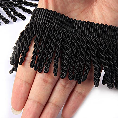 Fenghuangwu Vorhang Fransen Bullion Fransen Trim 2,5 Zoll Stoff Borten Nähen DIY Dekoration für Vorhang Sofa Kleidung (4,5 m, Schwarz)