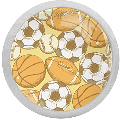 Fußball, American Football, Baseball und Basketball, leuchtet im Dunkeln, Kristallglas, Schrankgriffe, 4 Stück