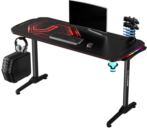 ULTRADESK FRAG V3 LED RGB Computertisch Gaming-Schreibtisch - Gaming Tisch Stahlkonstruktion - Platz für Zwei Monitore - Futuristische Formen - Beinfreiheit und Mehr - Inklusive Zubehör 150x60cm Rot
