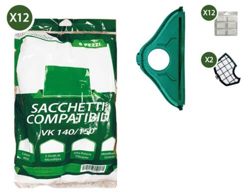 GE.RA VORWERK FOLLETTO VK140 VK 150 CON 12 SACCHETTI 12 PROFUMINI 2 GRIGLIE 1 SETOLA