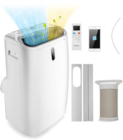 COSTWAY Condizionatore Portatile Caldo e Freddo, 16000BTU/4,7 kW, 5 in 1 Con Raffreddamento, Ventola, Riscaldamento, Deumidificazione e Modalità Notturna, 24H Timer, R290 (16000BTU|35m²+)