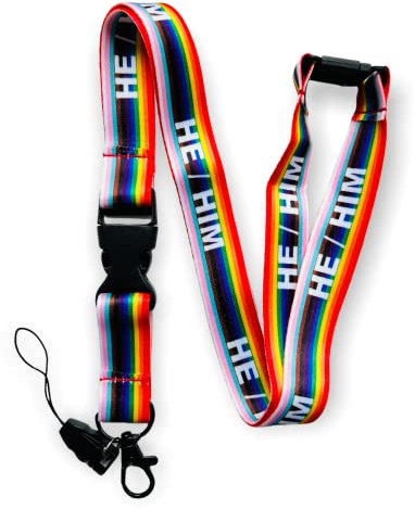 Rainbow LGBTQ LGBT Non-Binary Pronomen Lanyard mit Sicherheitsbruch, abnehmbarer Schnallenclip, regenbogenfarben