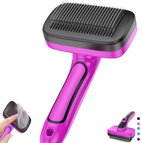YOPETAYU Hundebürste für Hunde, Katzen und Haustiere, selbstreinigend, gegen Unterwolle und loses Fell, reduziert Haare, sanft zur Haut, für große, mittelgroße und kleine Hunde sowie Katzen, pink