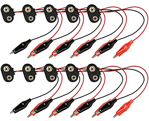 VOANZO 10 conectores de cable a presión de batería de 9 V, 150 mm, conector a presión de batería a cable de clip de cocodrilo, cable doble de pinzas de cocodrilo