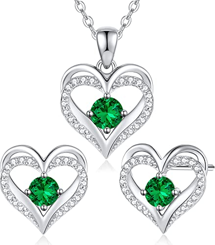 CDE Schmuckset Damen Muttertagsgeschenk 925 Sterling Silber Forever Love Herz Rosegold Geburtsstein Halskette und Ohrringe Set für Frauen Schmuck Geschenk Geburtstag Valentinstag Weihnachten